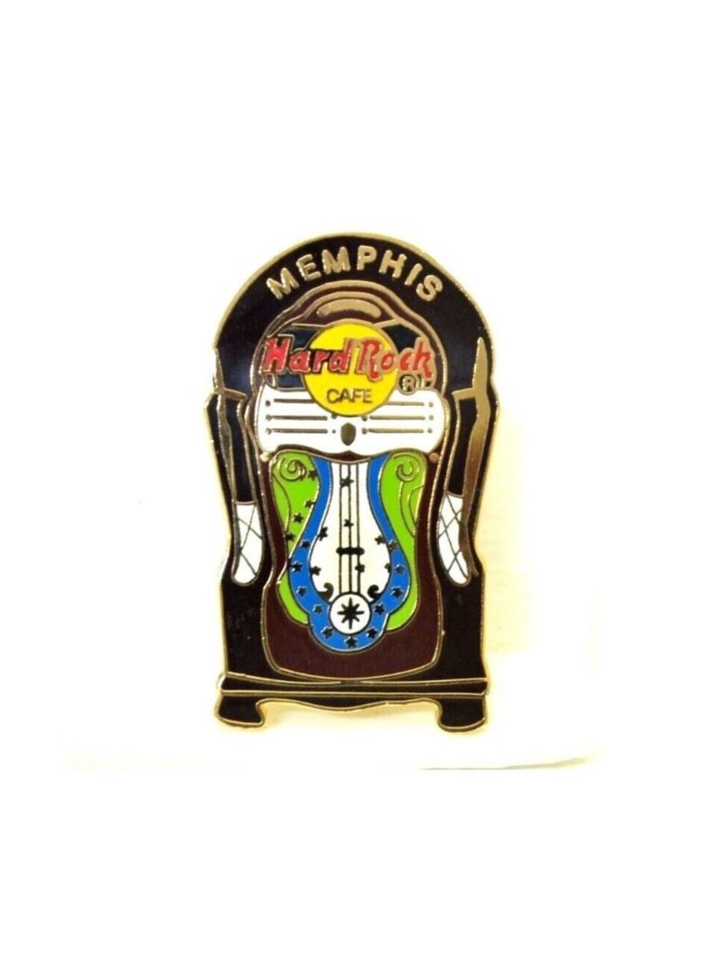 Memphis Hard Rock Cafe Pin Brooch Jukebox Music Lapel Bag Gear Gold Tone Enamel